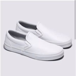White Leather Slip Ons - Vans
